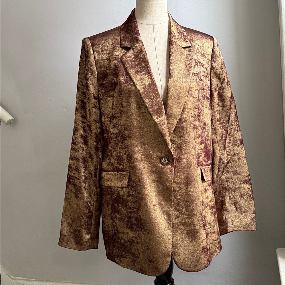 Bar III Rich Plum/Burgundy w/Bronze/Gold Sheen Blazer - Holiday Statement Jacket